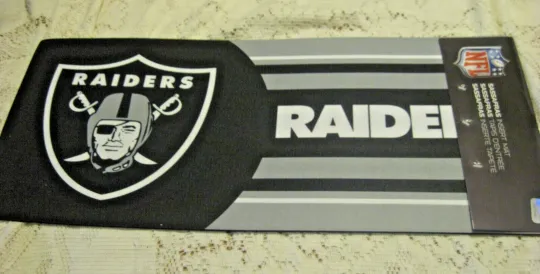 LAS VEGAS  RAIDERS  SASSAFRAS INSERT OR STEP MAT EASY CLEAN NO SKID 10x22” football