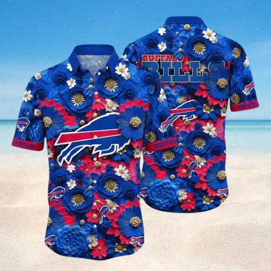 Discover Buffalo Football Blue And Red Floral Hawaiian, Gift For Fans, Gift For Friends