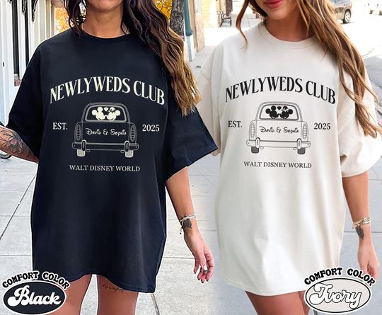 Discover Custom Newlywed Club Shirts, Just Married Disney Shirt, Wife Husband Matching Shirts, Disney Honeymoon Gifts, Mickey Minnie Bride Groom Tee