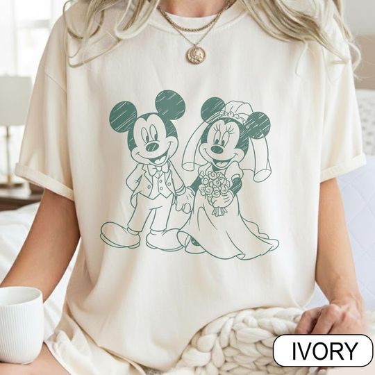 Discover Disney Mickey & Minnie Just Married Shirt, Disney Wedding Shirt, Bachelorette, Mickey Minnie Couple, Wife Husband Matching