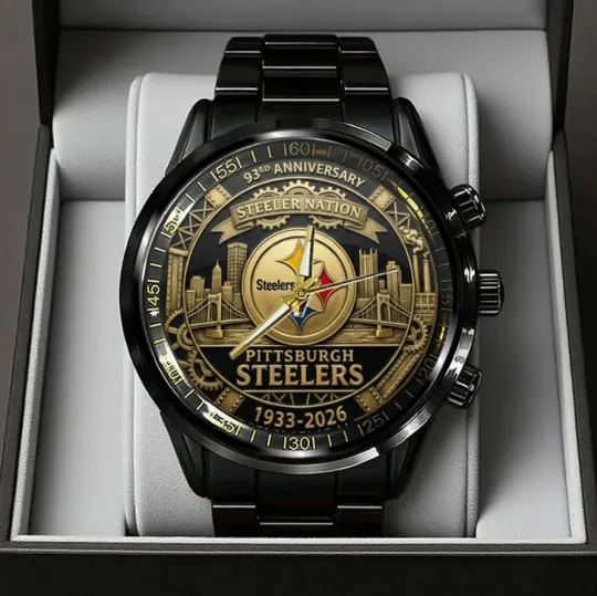 Discover Pittsburgh Steeler 93Rd Anniversary Black Stainless Steel Watch