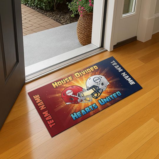 Discover Personalized Football Doormat with Custom Team Names and Helmet Design