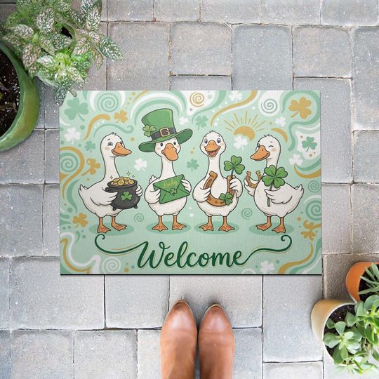 Discover St. Patrick's Day Goose Doormat: Lucky Shamrock Welcome Rug