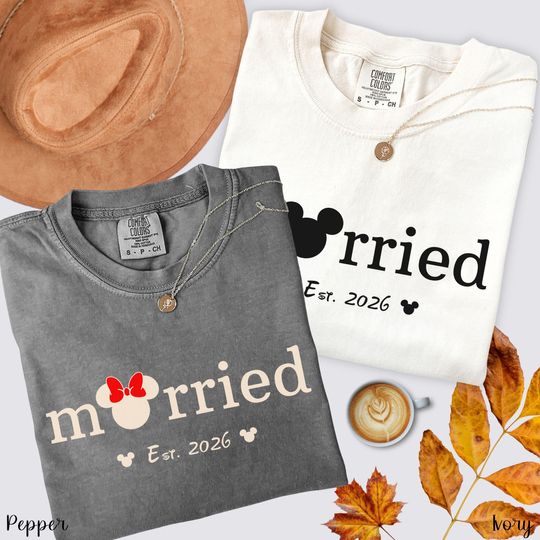 Discover Comfort Colors Disney Married Shirt, Mickey Minnie Married Est. 2026 Honeymoon Tee, Husband and Wife Matching Shirt, Newlywed Couple Shirt
