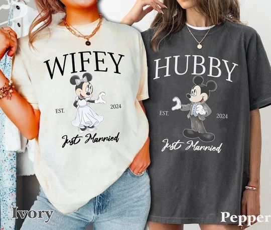 Discover Mickey minnie shirt, Disney Wifey Hubby Shirt, Mickey Groom and Minnie Bride Shirt, Just Married Disney Shirt, Disney Honeymoon Shirt