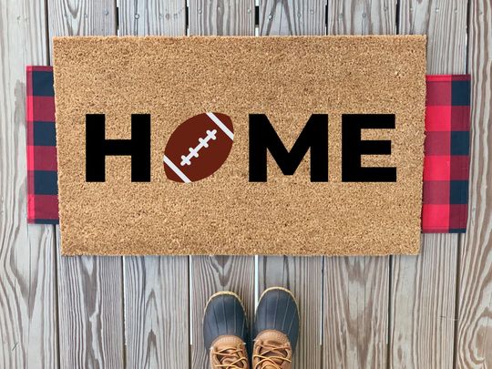 Discover Home With Football Doormat | Football Welcome Home Mat | Fall Porch Decor | Front Door Football Decor | Housewarming Gifts | football Doormat