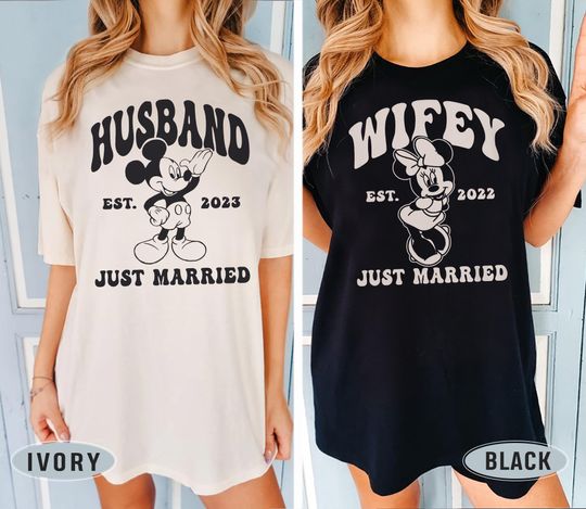 Discover Personalized Mickey Minnie Just Married Shirt, Disney Wife Husband Shirt, Bride Groom Honeymoon Disney shirt, Wifey Hubby Shirt