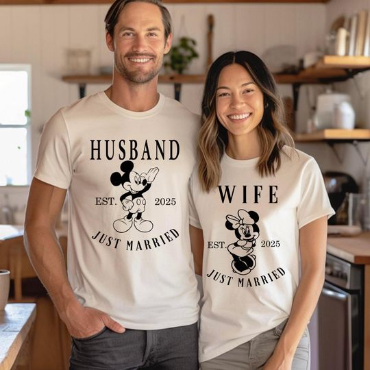 Discover Disney couple shirt, sweatshirt, hoodie and more/Matching Disney Outfits for Couples/Best Disney couple Shirts/Mickey & Minnie Just Married