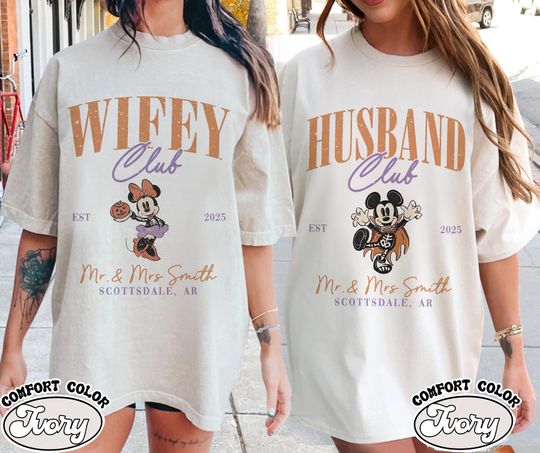 Discover Personalized Disney Halloween Couple Shirts, Wifey Husband Club Shirt, Just Married Shirts, Mickey Minnie Bride Groom Halloween Shirt
