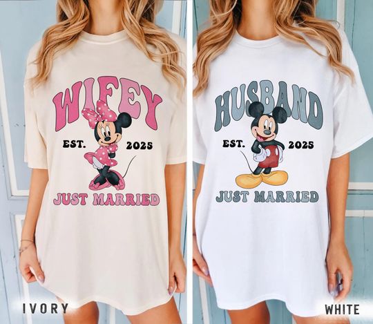 Discover Mickey and Minnie Couple Shirts, Disney Just Married Shirt, Husband Wifey Shirt, Couple Honeymoon Shirt, Mickey Shirt, Minnie Shirt