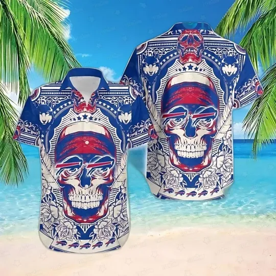 Discover Buffalo Football Bandana Skull Blue Hawaiian, Gift For Fans, Gift For Friends