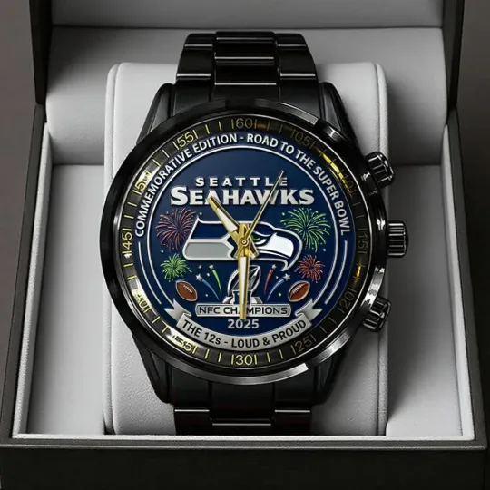 Discover Seahawks 2025 Champions Black Stainless Steel Watch