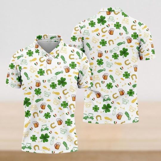 St Patricks Day Polo Shirt, Shamrock Polo Shirt, Irish Clover Button Up Shirt, Lucky Green Minimal Outfit, Gift For Her Him