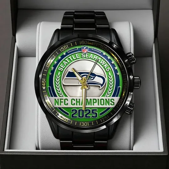 Seahawks 2025 Champions Black Stainless Steel Watch