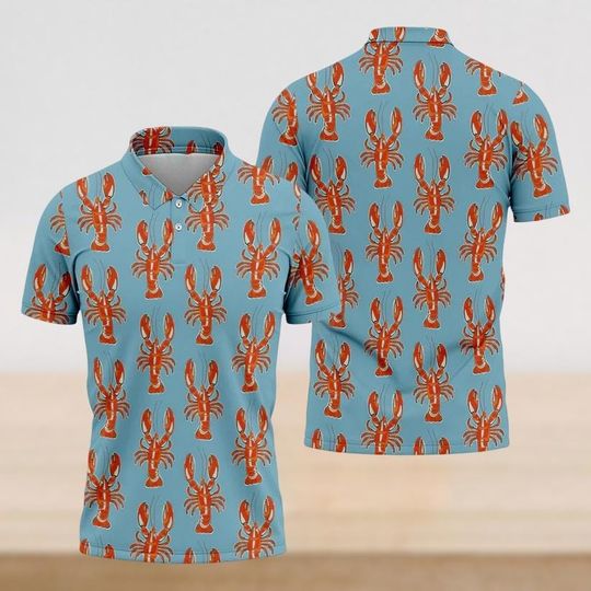 Mardi Gras Lobster Polo Shirt, Mardi Gras Beads Polo Shirt, Button Up Shirt, Carnival Party Outfit, Fleur De Lis Polo Top Shirt