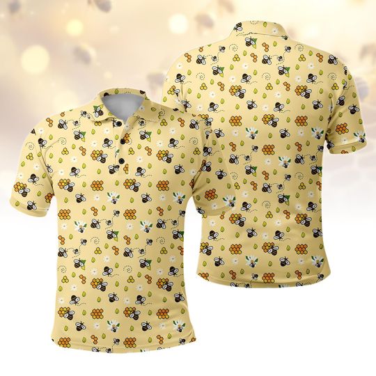 Bee Polo Shirt, Bee Lover Polo, Animal Golf Shirt, Button Up Shirt, Beekeeper Shirt, Bee Summer Shirt, Bee Gifts For Her Him