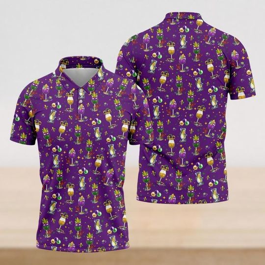 Mardi Gras Carnival Polo Shirt, Mardi Gras Purple Button Up Shirt For Men Women, Fat Tuesday Shirt, Golf Shirt, Gift For Her Him