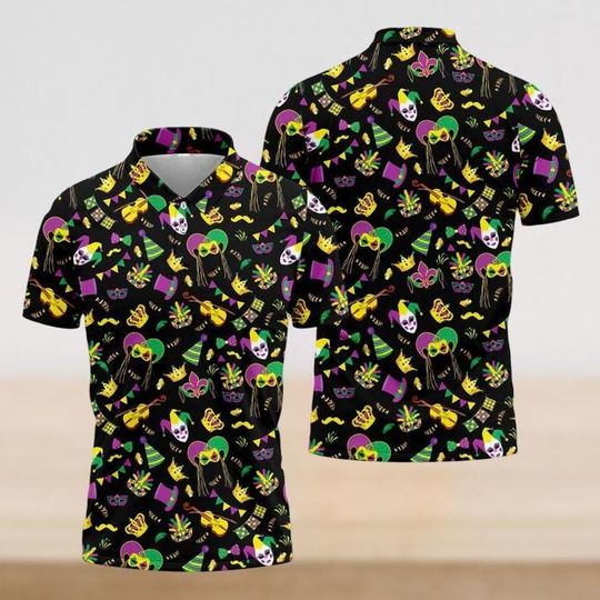 Mardi Gras Polo Shirt, Brush Mardi Gras Golf Shirt, Fleur De Lis Button Up Shirt, Mardi Gras Party Outfit, Mardi Gras Gift for Women Men