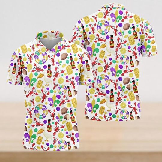 Discover Mardi Gras Carnival Polo Shirt, Mardi Gras Lobster Golf Tops For Men Women, Fat Tuesday Party Polo Shirt, Festival Button Shirt