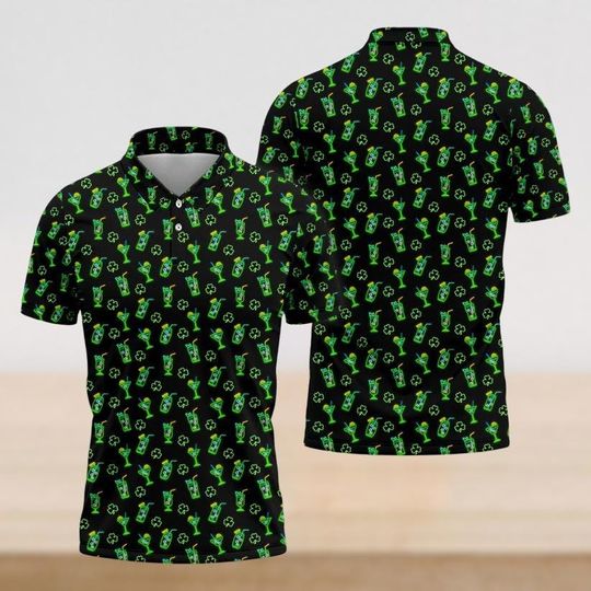 St Patricks Day Polo Shirt, Shamrock Polo Shirt, Irish Clover Button Up Shirt, Lucky Green Minimal Outfit, Gift For Her Him