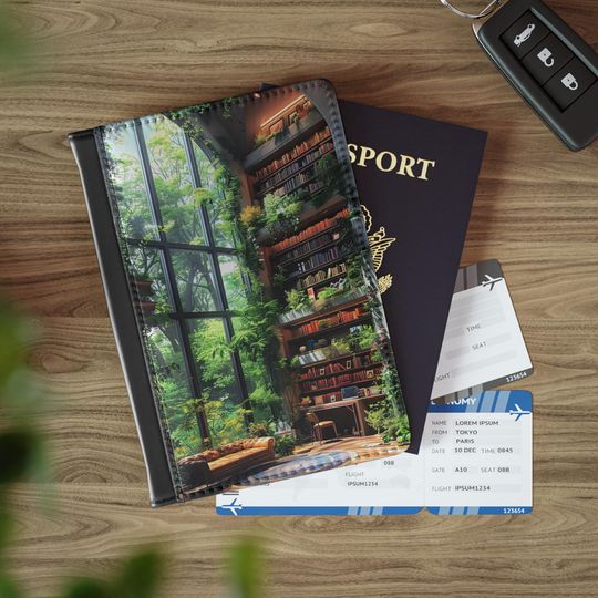 Discover Cozy Green Library Passport Cover