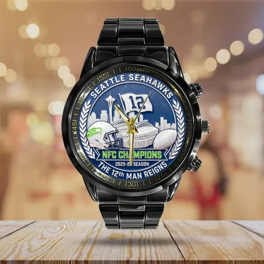 Seahawks 2025 Champions Black Stainless Steel Watch