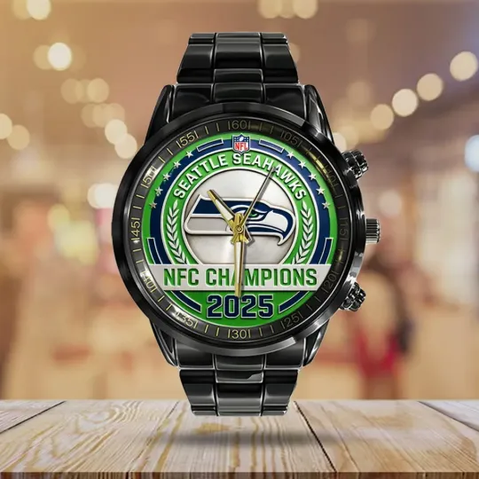 Discover Seahawks 2025 Champions Black Stainless Steel Watch