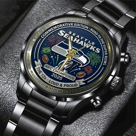 Seahawks 2025 Champions Black Stainless Steel Watch