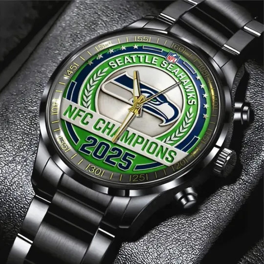 Discover Seahawks 2025 Champions Black Stainless Steel Watch