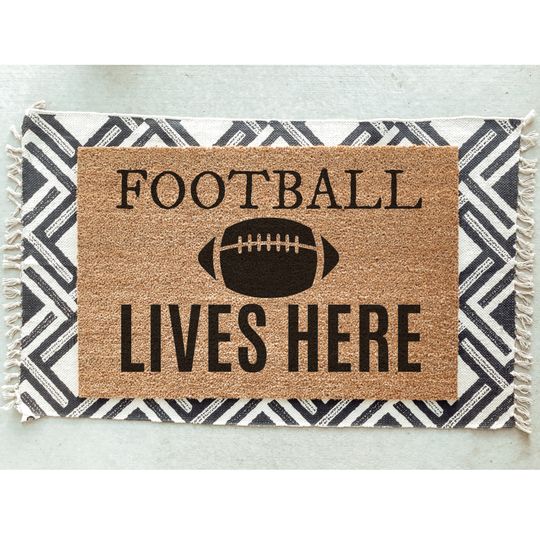 Discover Football Lives Here Doormat / Welcome Mat / Fall Doormat / Autumn Doormat / Football / football / CFL / Sport Doormat / Gift for him / Coach Gift