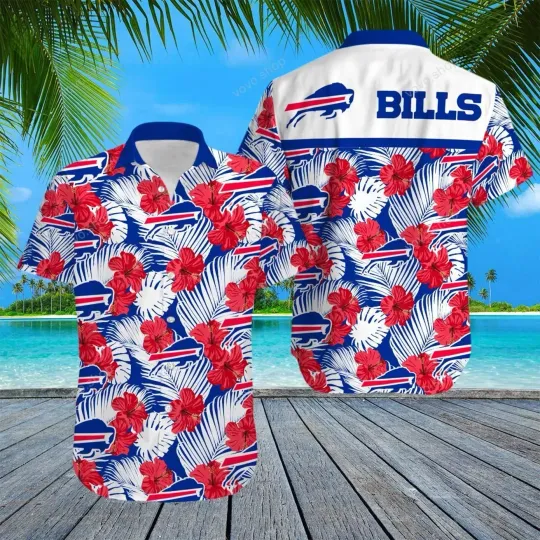 Buffalo Football Red Hibiscus And Blue Palm Hawaii, Gift For Fans, Gift For Friends