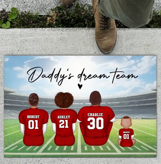 Discover Daddy's Team Football Family Doormat, Football Lover Gifts, Family Outdoor Rug, Football Fan Gift, Football Welcome Doormat, Sport Family