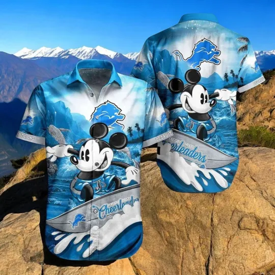 Discover Detroit Football Mickey Mouse Surfing Hawaiian Shirt