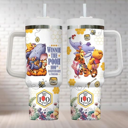 Discover Winnie The Pooh 100th Anniversary And Friends Tumbler 40oz, Pooh Eeyore Piglet Tigger Tumbler, Disneyland 100 Years Friendship Tumblers