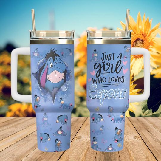 Discover Just A Girl Who Loves Eeyore Tumbler, Cute Eeyore Quote Travel Cup, Winnie The Pooh Fan Gift, Stainless Steel Cartoon Drinkware