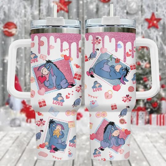 Discover Disney Eeyore 40oz Tumbler, Love Tumbler With Handle, Valentine's Day Gift For Her, Cute Christmas Drinkware, Holiday Stainless Cup
