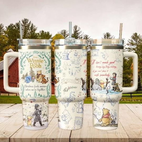 Discover Personalized Winnie Pooh 40oz Tumbler, Cute Bear Friends Travel Mug, Custom Name Gift for Mom Kids Christmas
