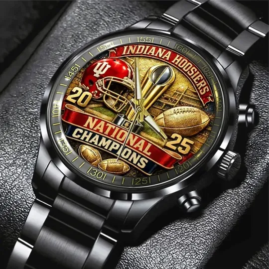 Discover Hoosiers Football 2025 National Champions Black Stainless Steel Watch