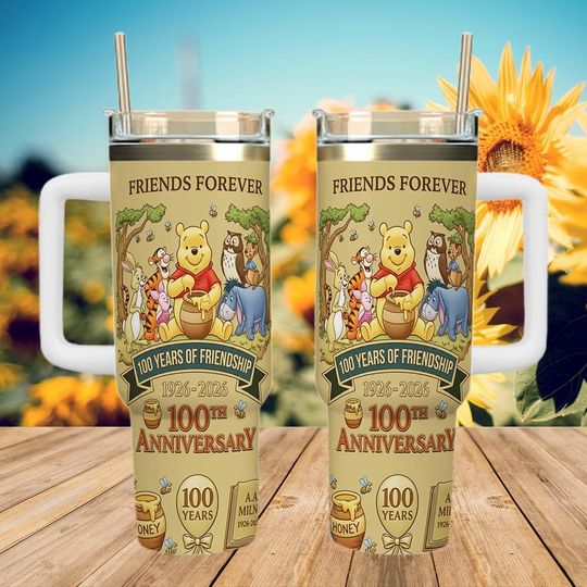 Discover Friends Forever Winnie The Pooh 100th Anniversary 40oz Tumbler, Cute Pooh And Friends Mug, Insulated Hot Cold Tumbler, Anniversary Gift