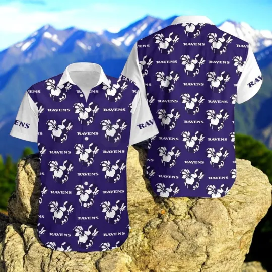 Discover Baltimore Football Mickey Mouse Head Flowers Hawaiian Shirt