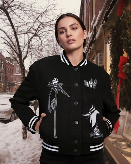 Discover Disney Jack Skellington Zero Dog Baseball Jacket, Disney The Nightmare Before Christmas Bomber Jacket, Disney Jacket Matching Trip Outfits