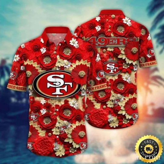 Discover San Francisco Football Bold Bloom Hawaiian, Gift For Fans, Gift For Friends