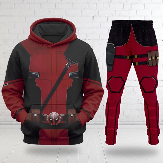 Deadpool 3D Cosplay Hoodie and Joggers Set, Anti Hero Character Costume, Halloween 3D Printed Outfit