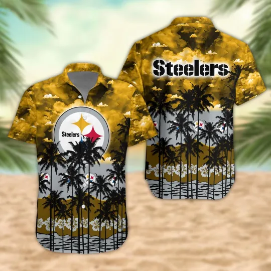 Discover Pittsburgh Football Palm Trees Sunset Hawaiian Shirt Hawaiian, Gift For Friends