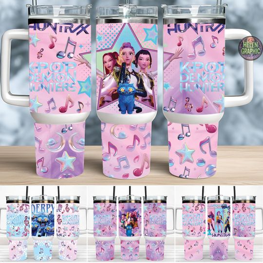 Kpop Demon Hunters 40oz Tumbler , 20 Tumbler Huntrix Fan, Huntrix Tumbler Wrap, Mira Rumi Zoey Tumbler, Derpy Tiger Tumbler