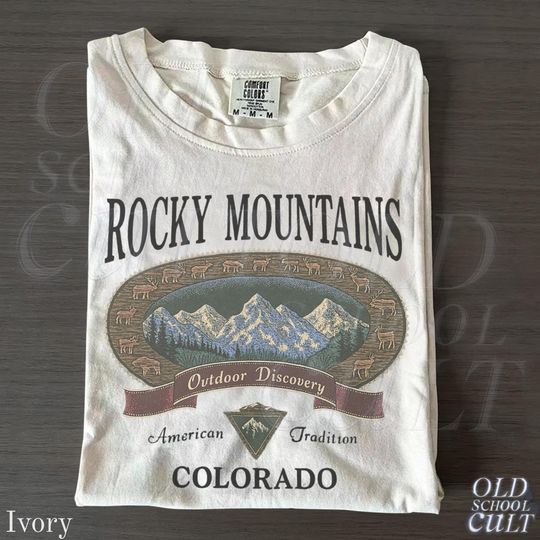 Discover Vintage Rocky Mountains Colorado T-Shirt, Outdoor Discovery Graphic Tee, 90s Mountain Hiking Shirt