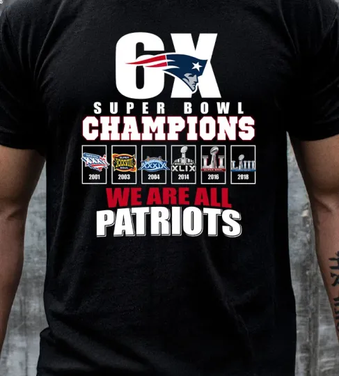 Discover New England Patriots Football 6X Super Bowl Champions black color Shirt