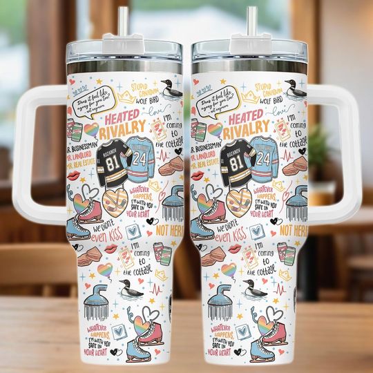 Discover Heated Riva1ry Tumbler 40oz, Hockey Stamp Tumbler 40oz with Handle, Bookish Love Travel Cup, Cute Romance Hockey Mug, Birthday Gift