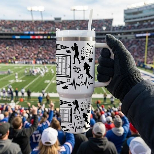 Discover Personalized Stainless Steel Tumbler: Football Design, 40Oz, With Handle and Straw