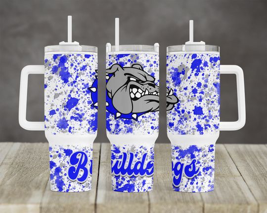 Powerwash Splatter School Bulldogs mascot design 40 oz 2 piece Tumbler Sublimation Template Digital Download PNG Royal Blue bulldog